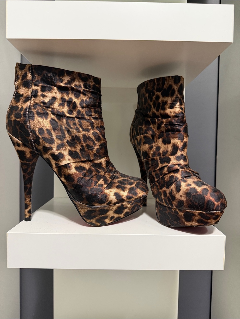 2B Leopard Print Platform Ankle Boots - Womens High Heel Booties